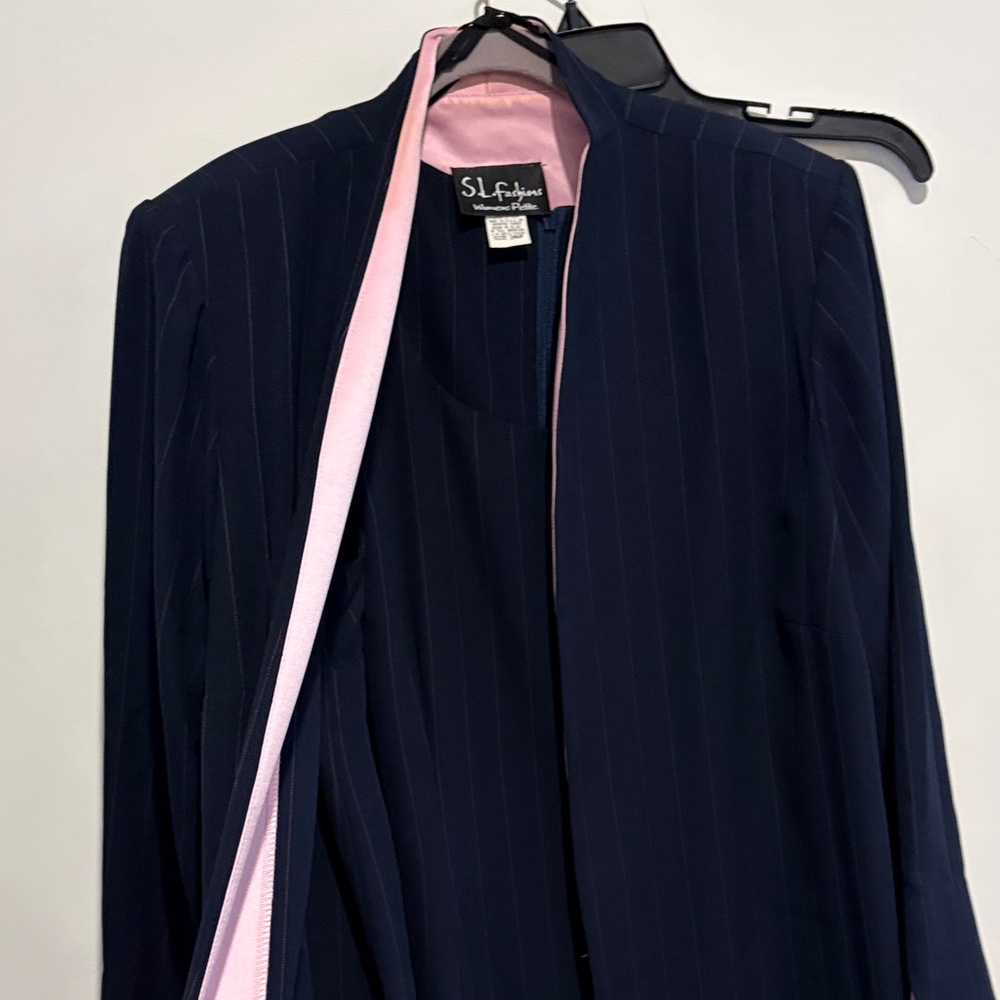 SLF Navy Pinstripe Blazer Set (with dress) Pink Lining
